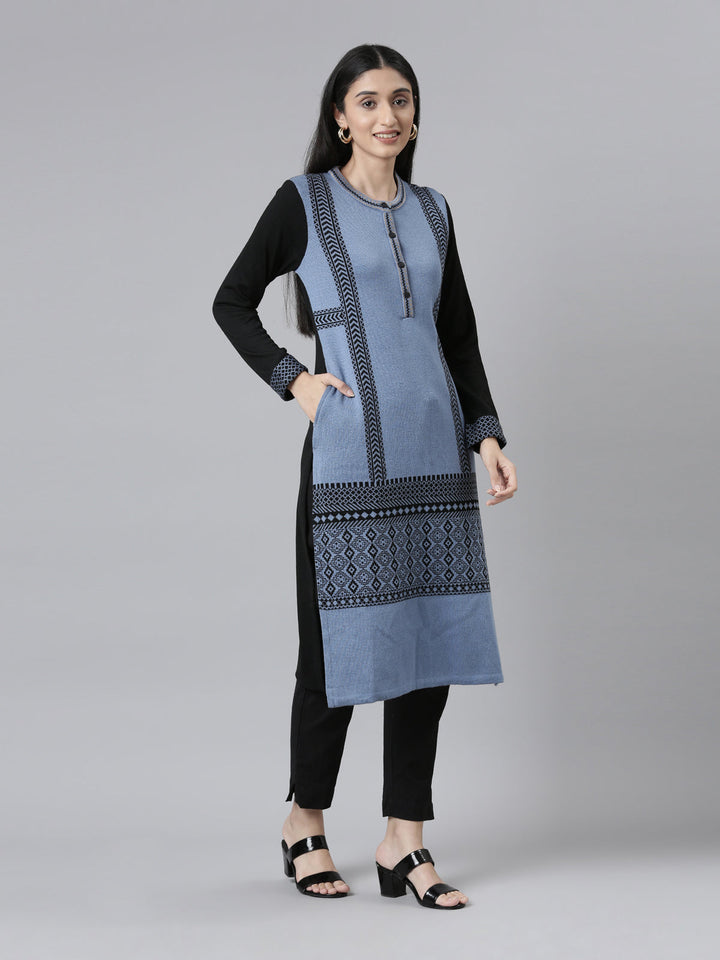 Neerus Woven acrylic straight kurti - detail view 2