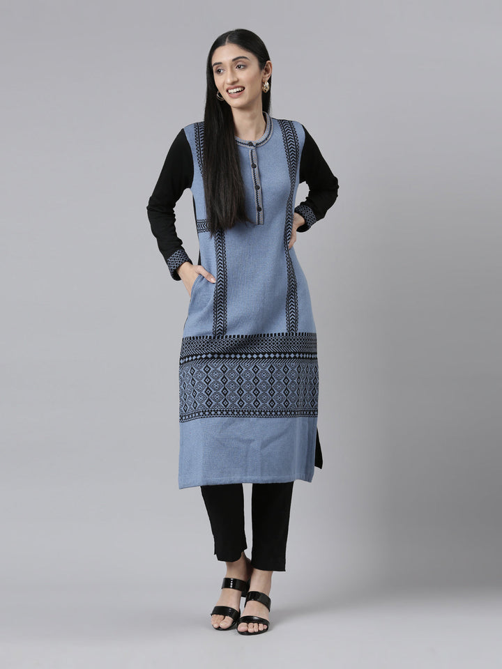 Neerus Woven acrylic straight kurti - front view