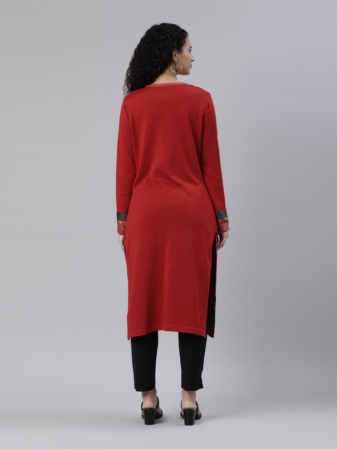Neerus Red acrylic woven ethnic kurti - side view