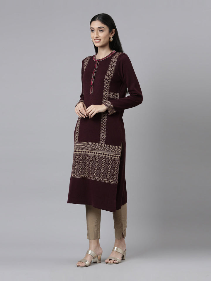 Neerus Woven acrylic straight kurti - back view