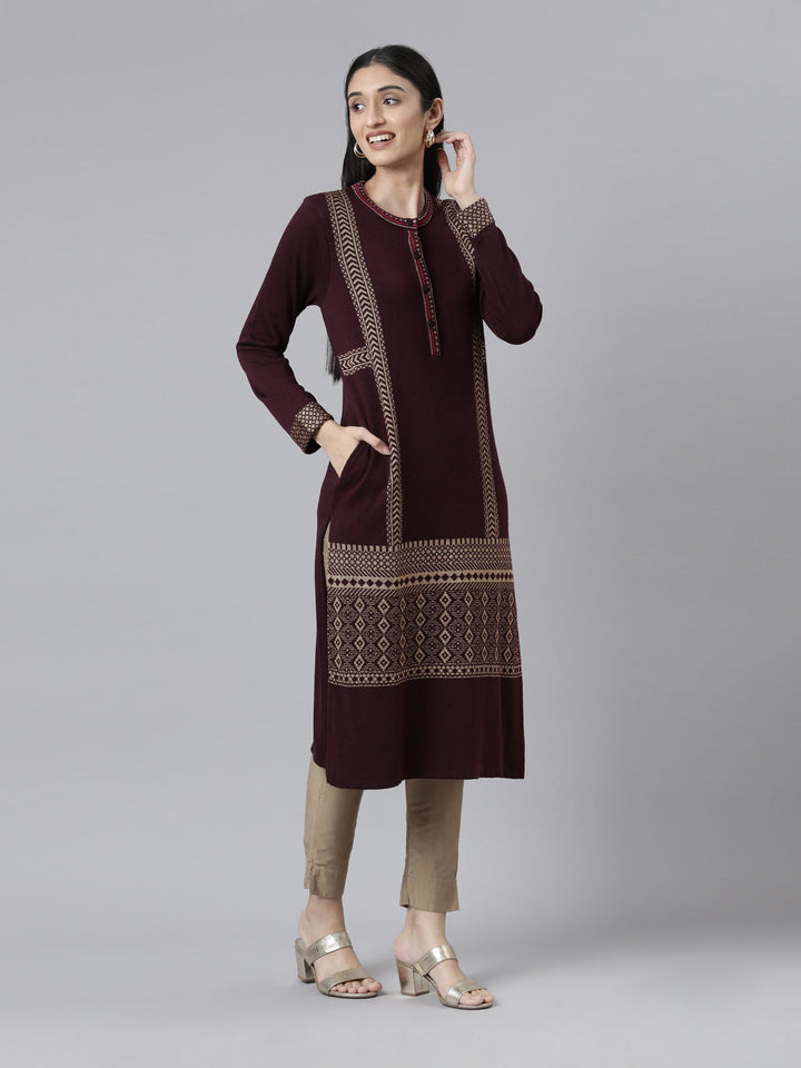Neerus Woven acrylic straight kurti - detail view 2