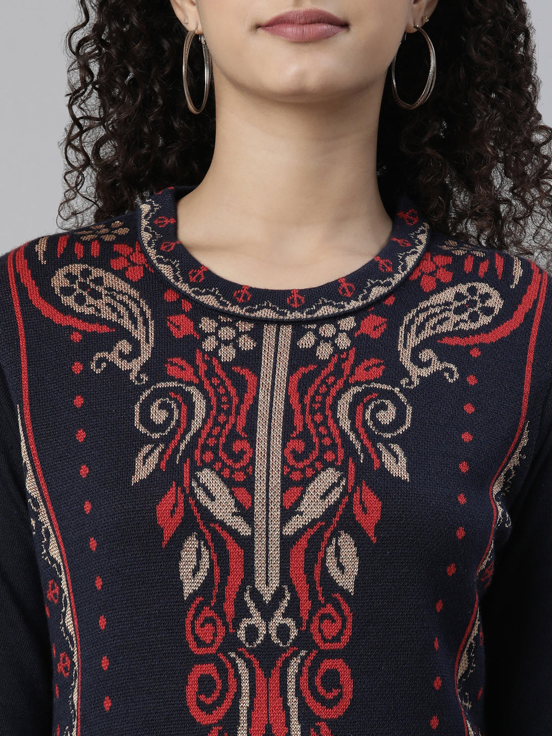 Neerus Blue acrylic woven kurti with ethnic motifs - detail view 1