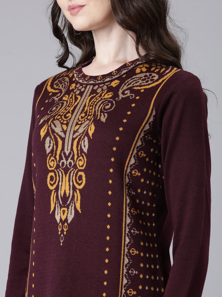 Neerus Maroon Casual Woven Design Straight Kurtas