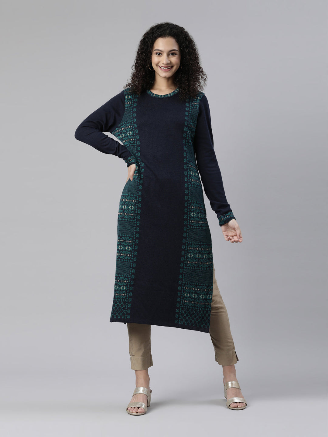 Neerus Acrylic woven kurti - front view