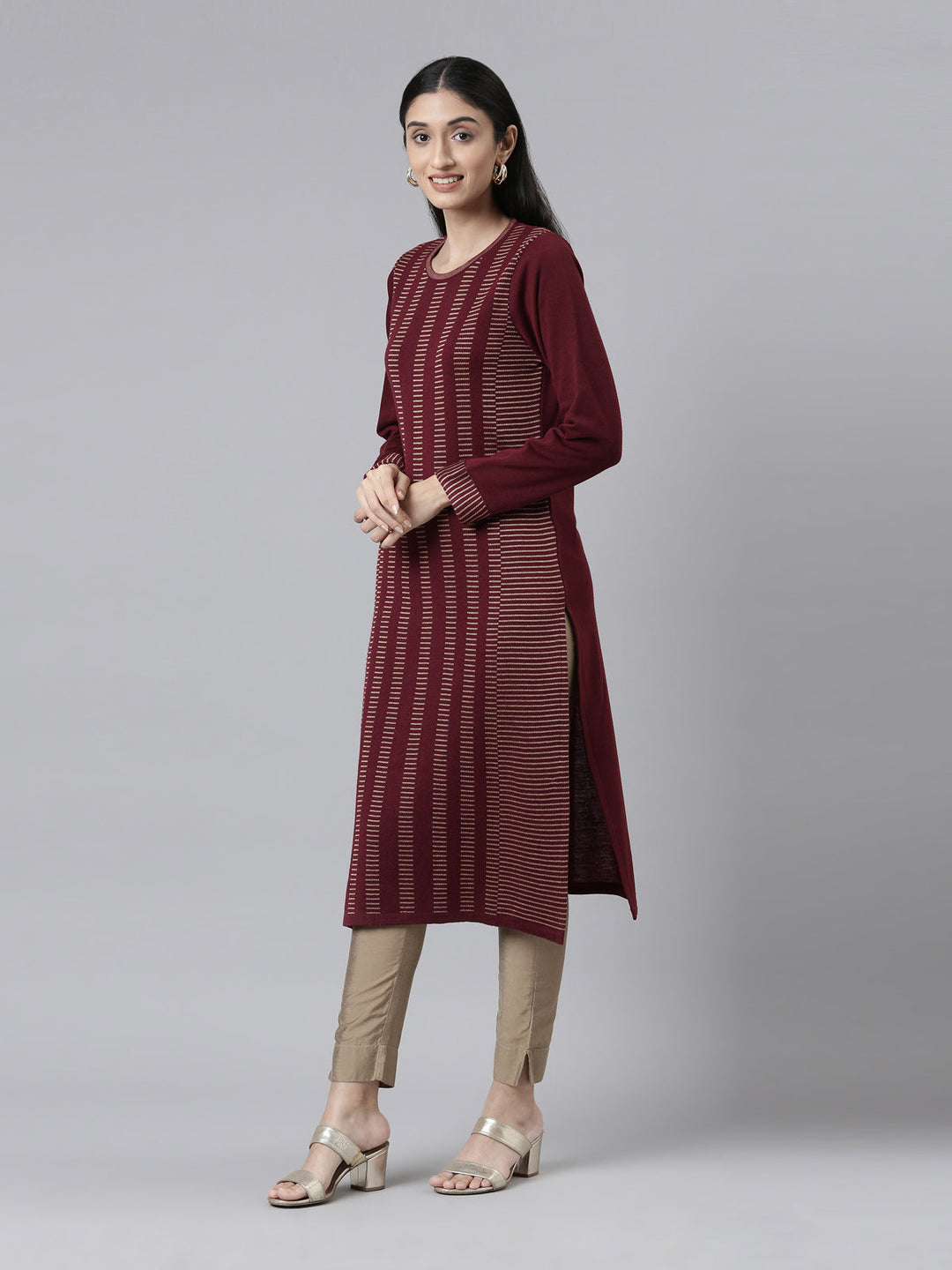Neerus Multi acrylic printed striped kurti - back view