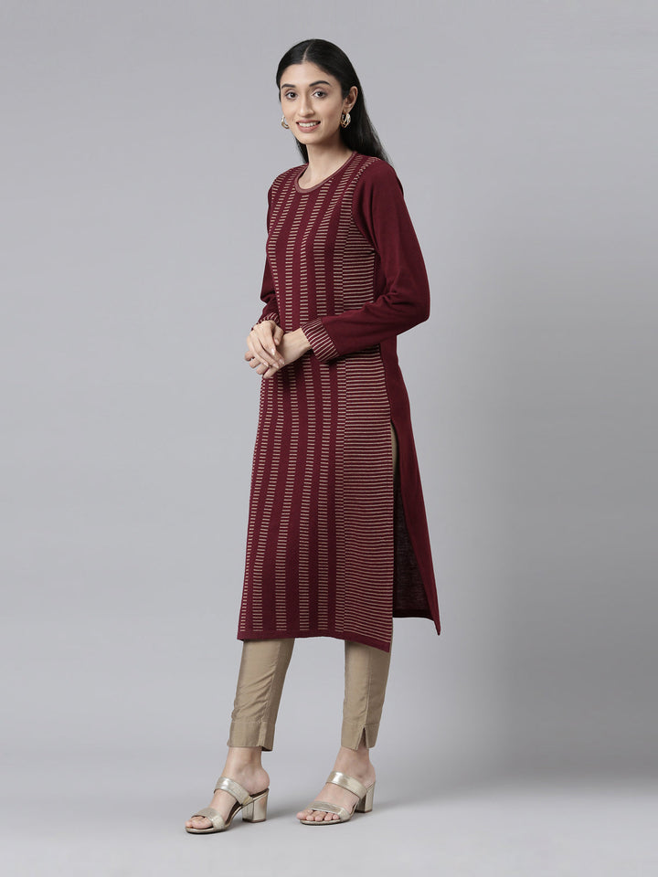 Neerus Multi acrylic printed striped kurti - back view