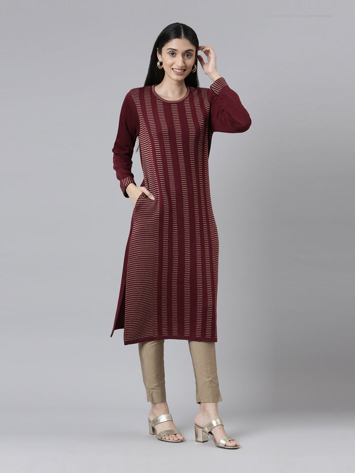 Neerus Multi acrylic printed striped kurti - detail view 2