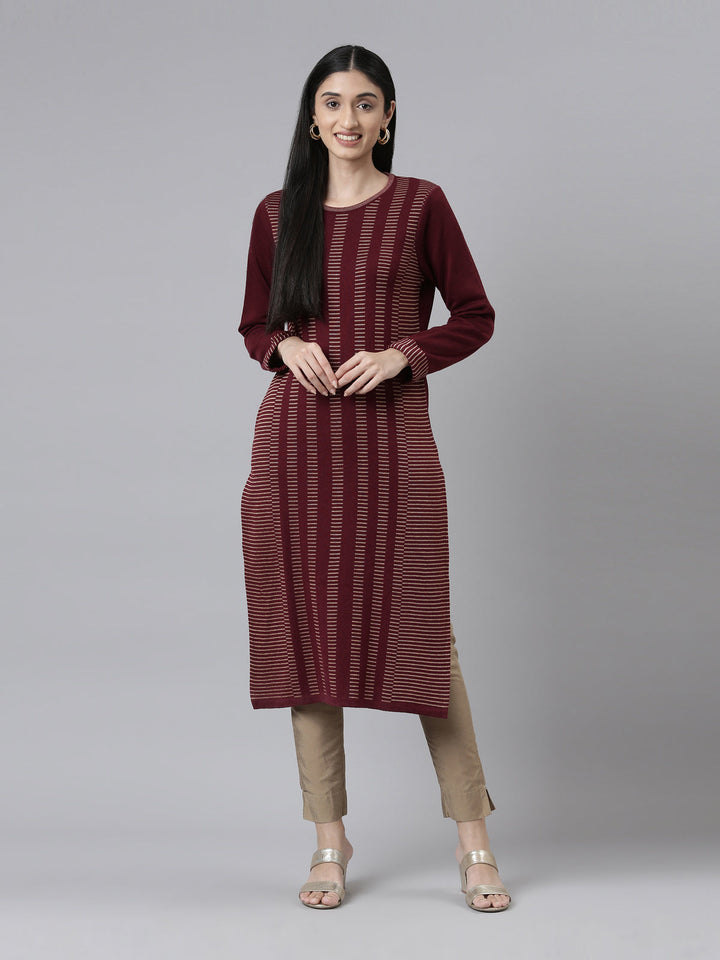 Neerus Multi acrylic printed striped kurti - front view