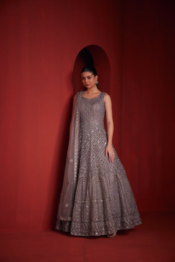 Neerus Purple net embellished gown - detail view 1