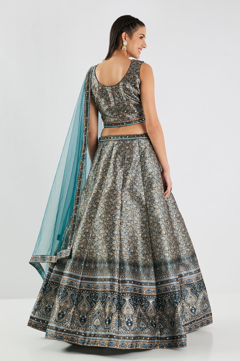 Neerus Green silk printed lehenga set - detail view 1