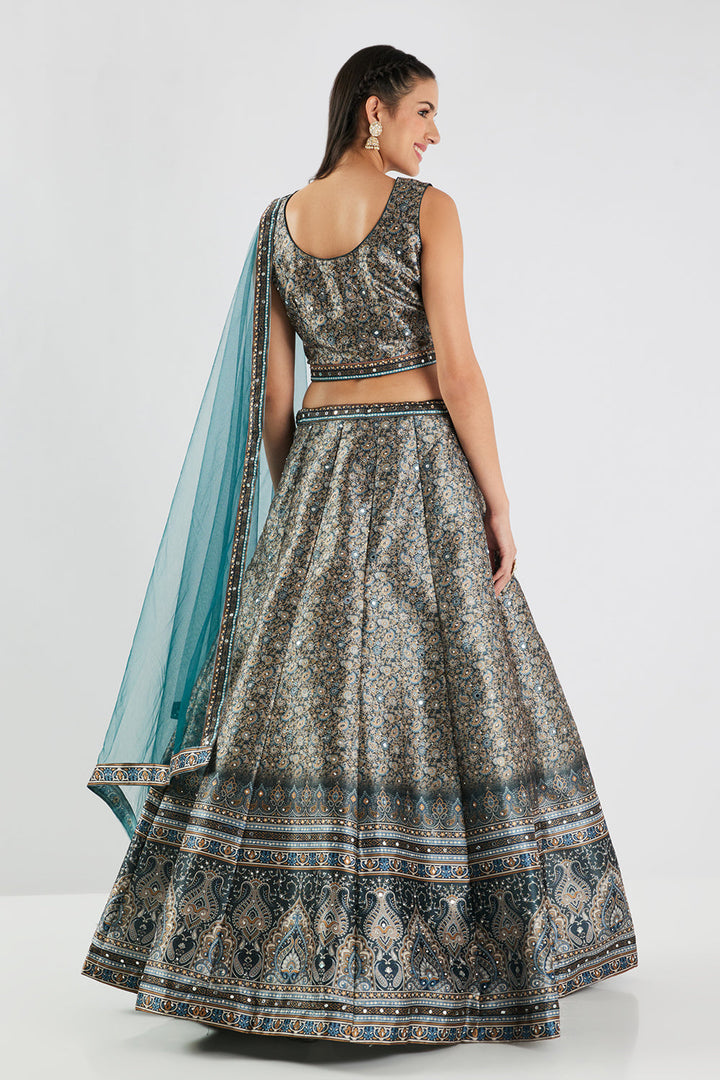 Neerus Green silk printed lehenga set - detail view 1