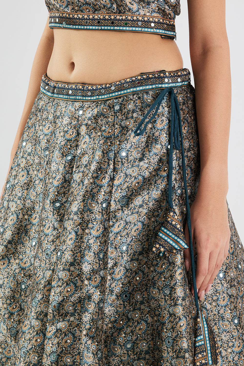 Neerus Green silk printed lehenga set - detail view 4