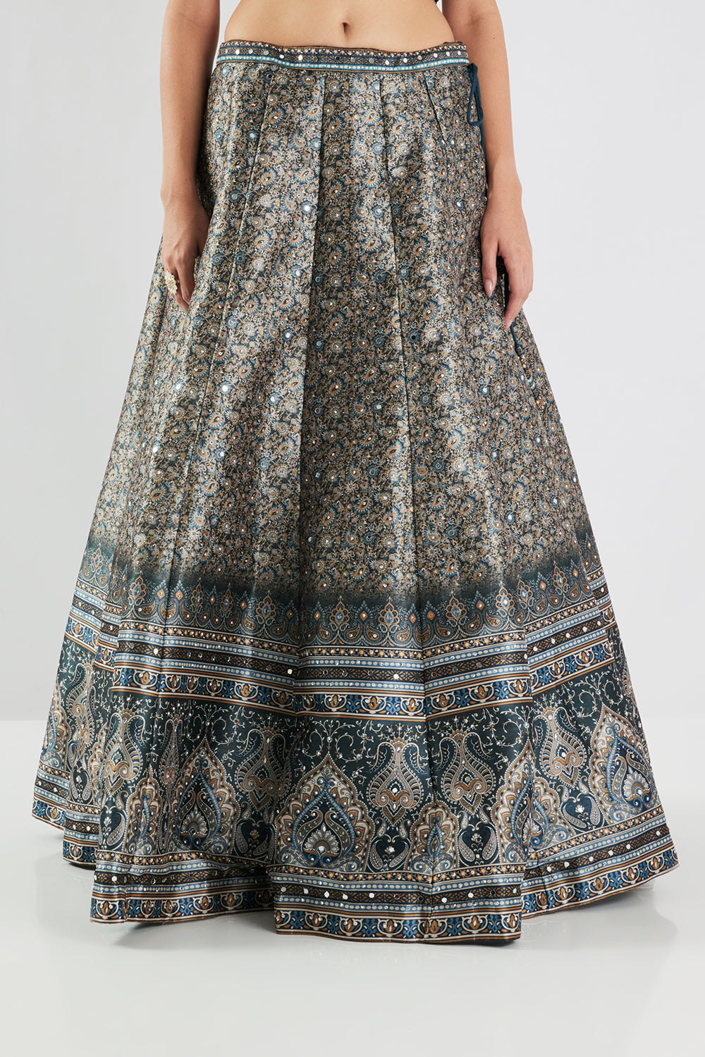 Neerus Green silk printed lehenga set - detail view 5
