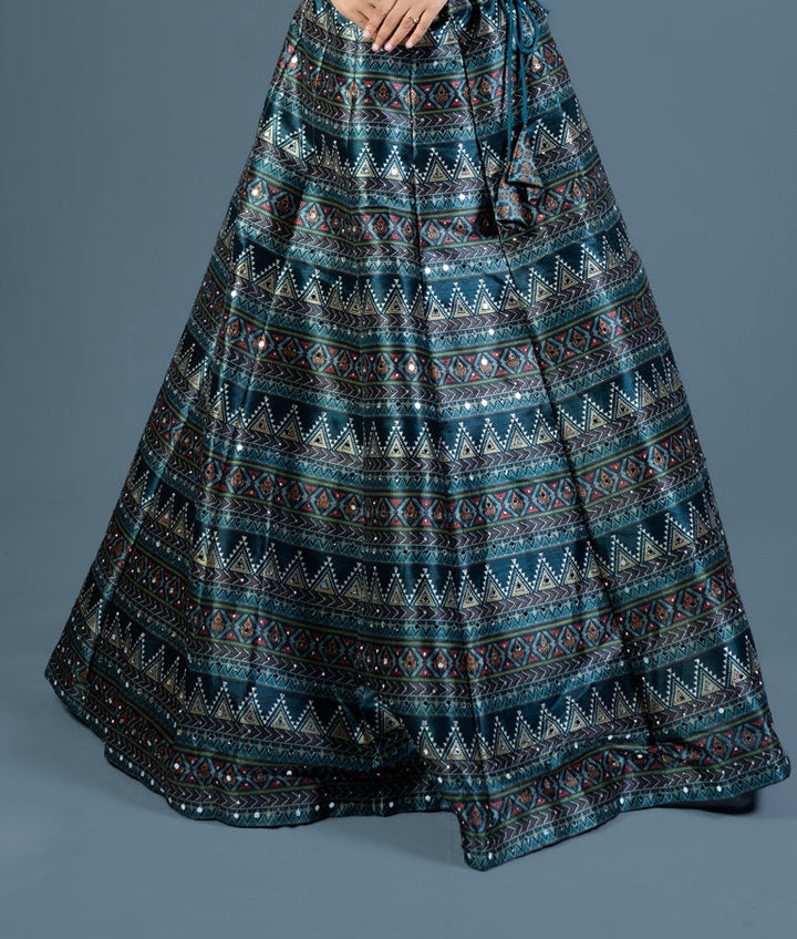 Neerus Green printed flared lehenga set - back view