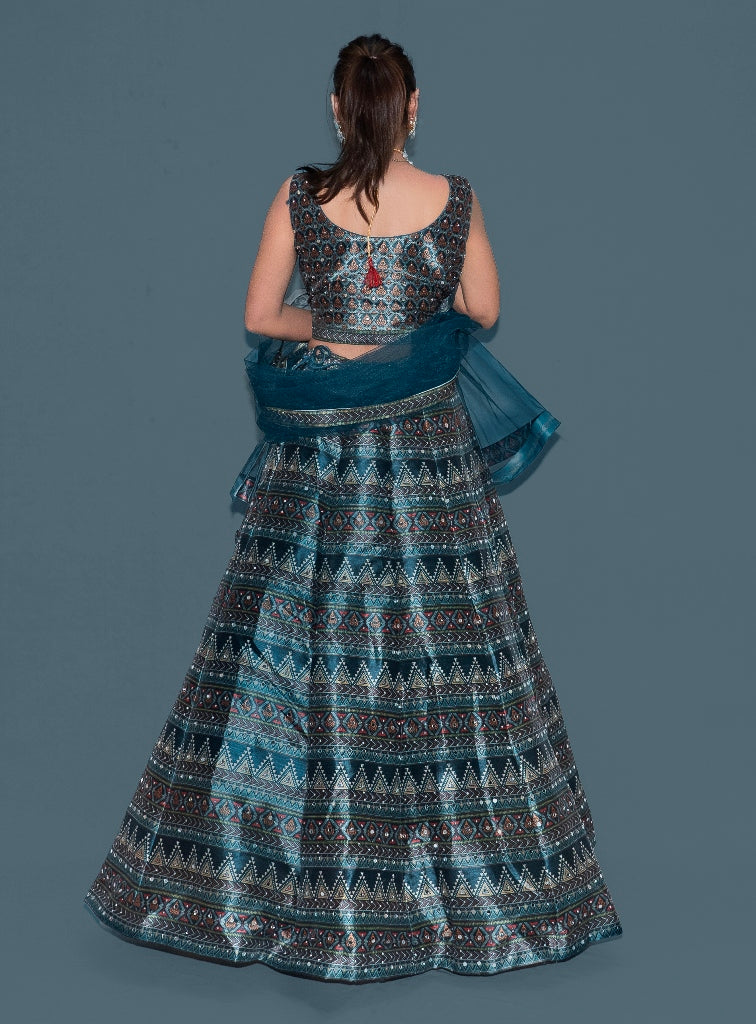 Neerus Green printed flared lehenga set - detail view 2