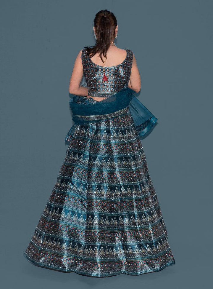 Neerus Green printed flared lehenga set - detail view 2