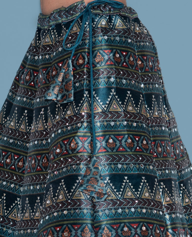 Neerus Green printed flared lehenga set - detail view 4