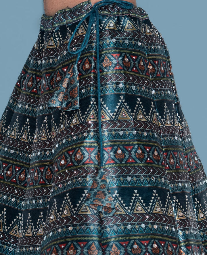 Neerus Green printed flared lehenga set - detail view 4