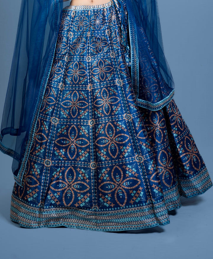 Neerus Blue net printed lehenga set - detail view 1