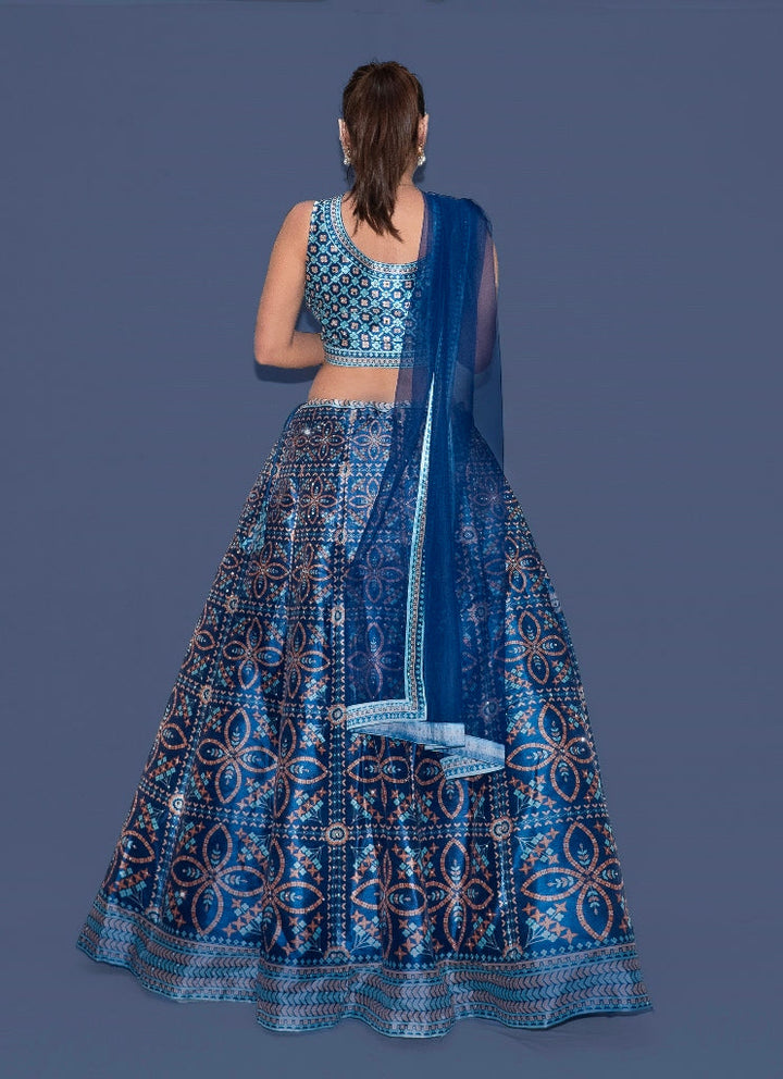 Neerus Blue net printed lehenga set - side view
