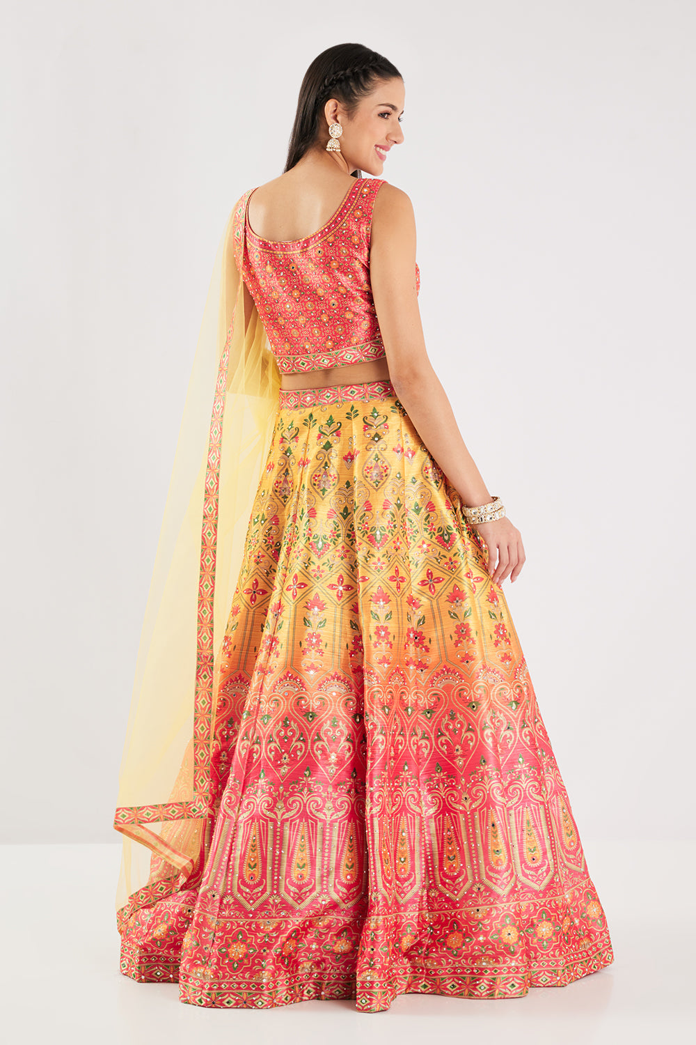Neerus Red silk printed lehenga set - detail view 1