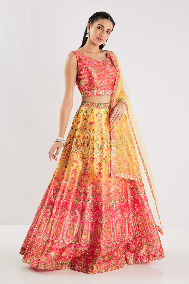 Neerus Red silk printed lehenga set - detail view 2