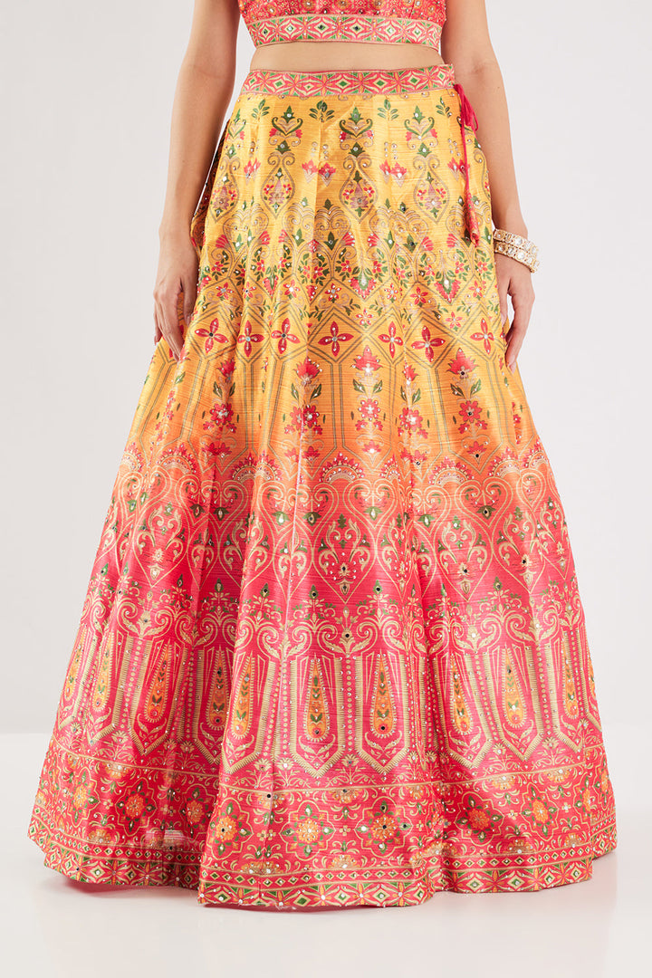 Neerus Red silk printed lehenga set - detail view 4