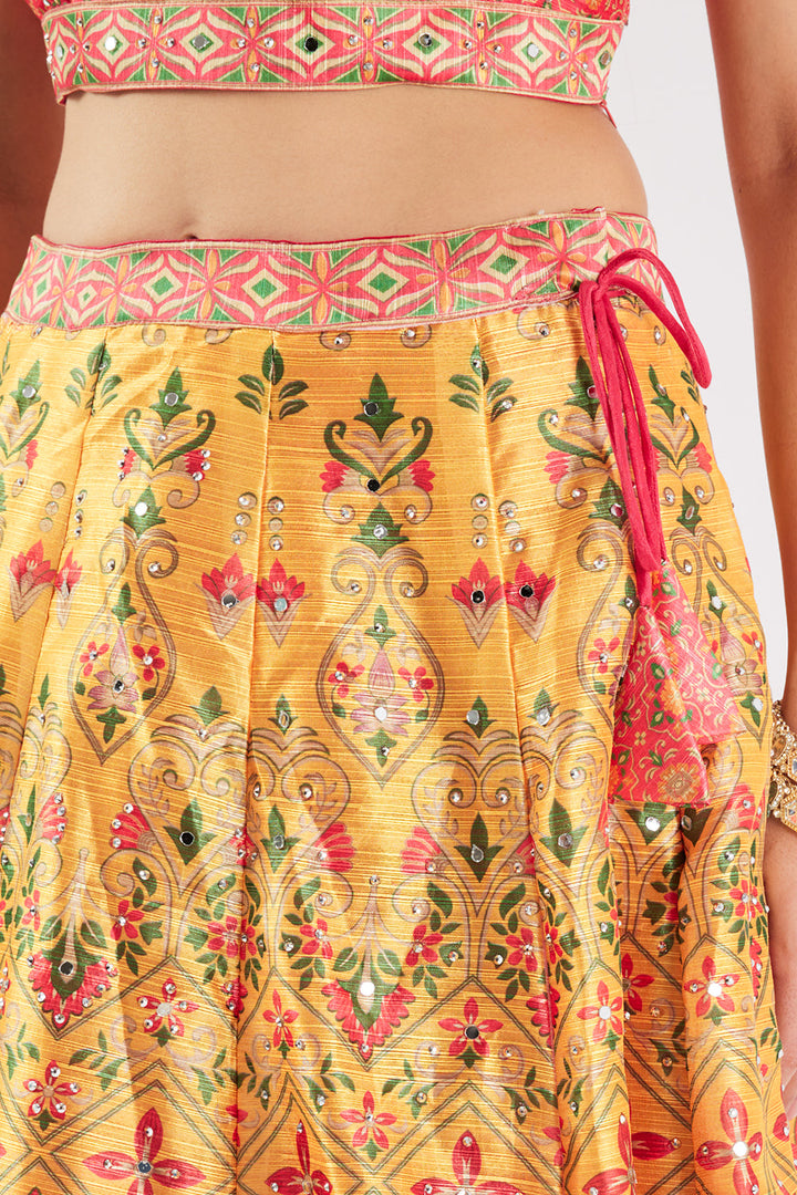 Neerus Red silk printed lehenga set - detail view 5