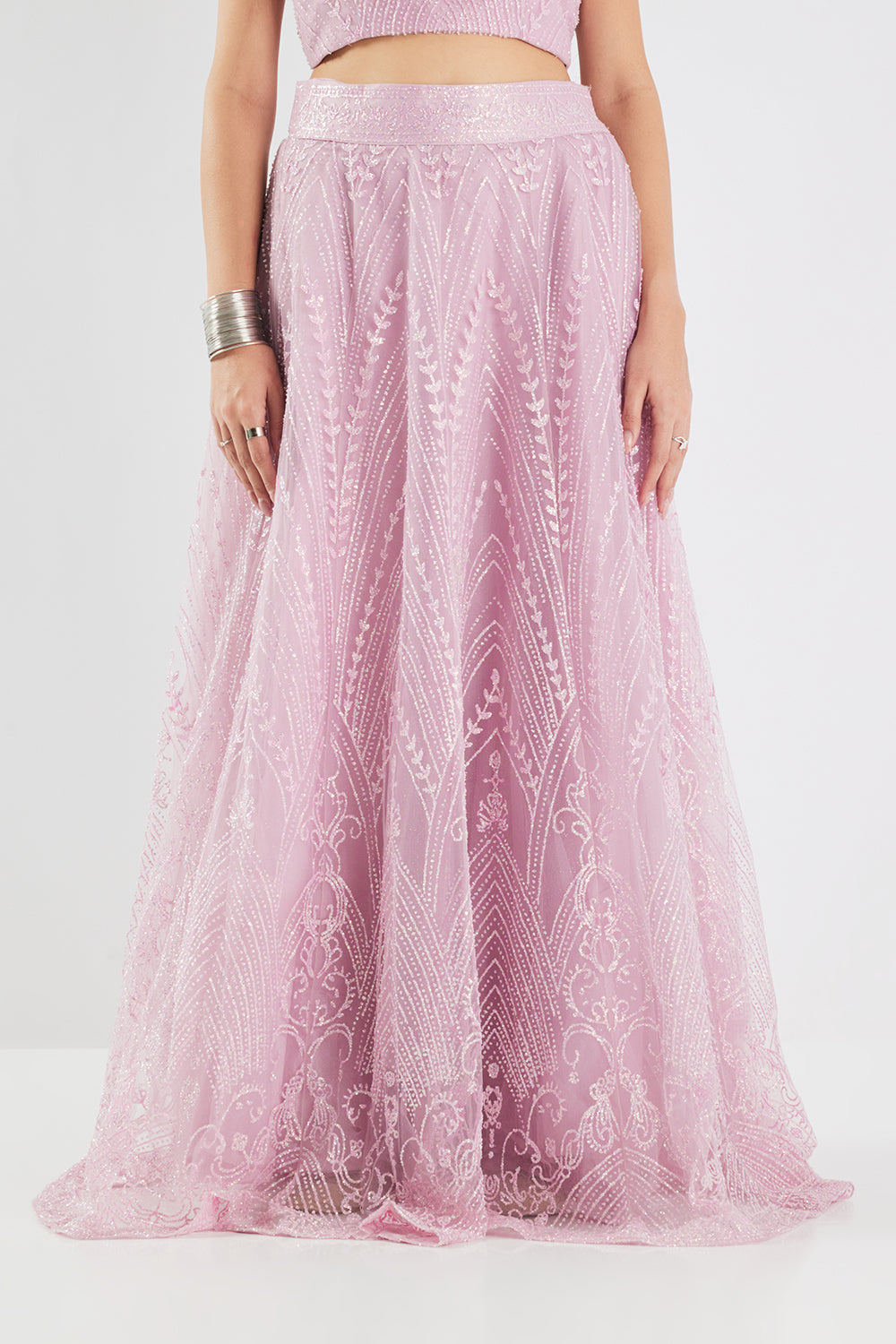 Neerus Pink net embellished lehenga set - detail view 5