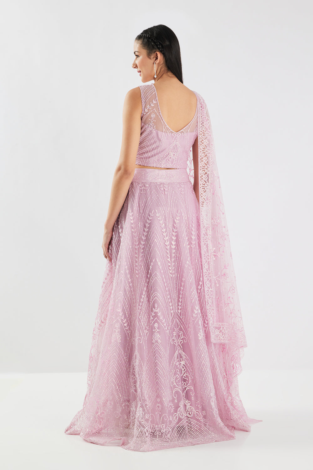 Neerus Pink net embellished lehenga set - detail view 1