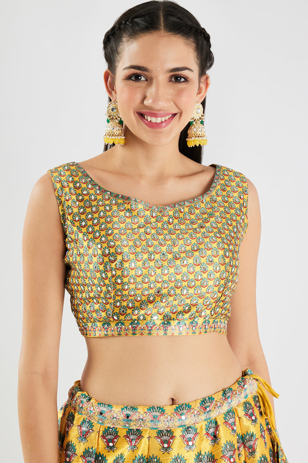 Neerus Yellow silk printed lehenga set - detail view 2