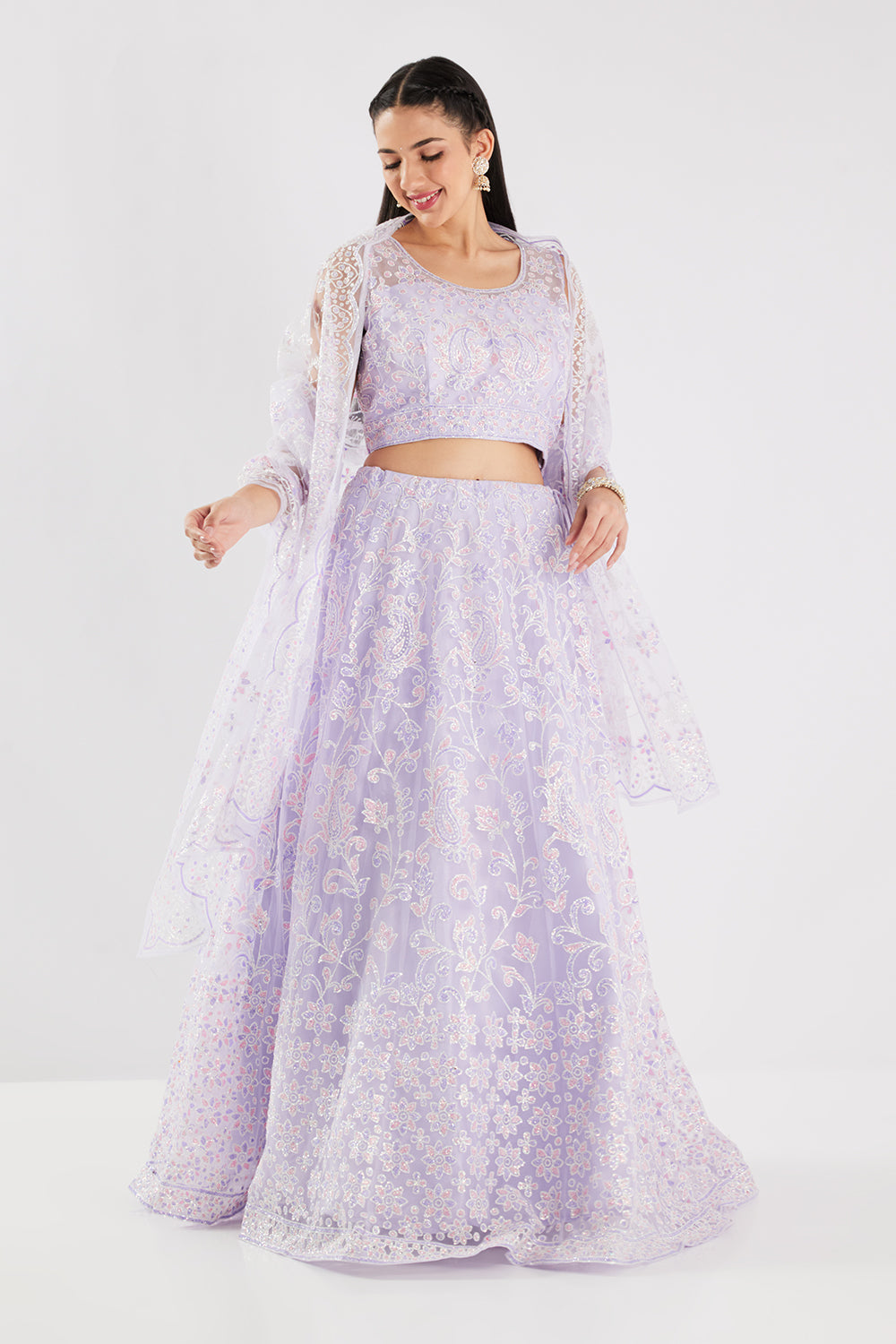 Neerus Purple net embellished lehenga set - detail view 2
