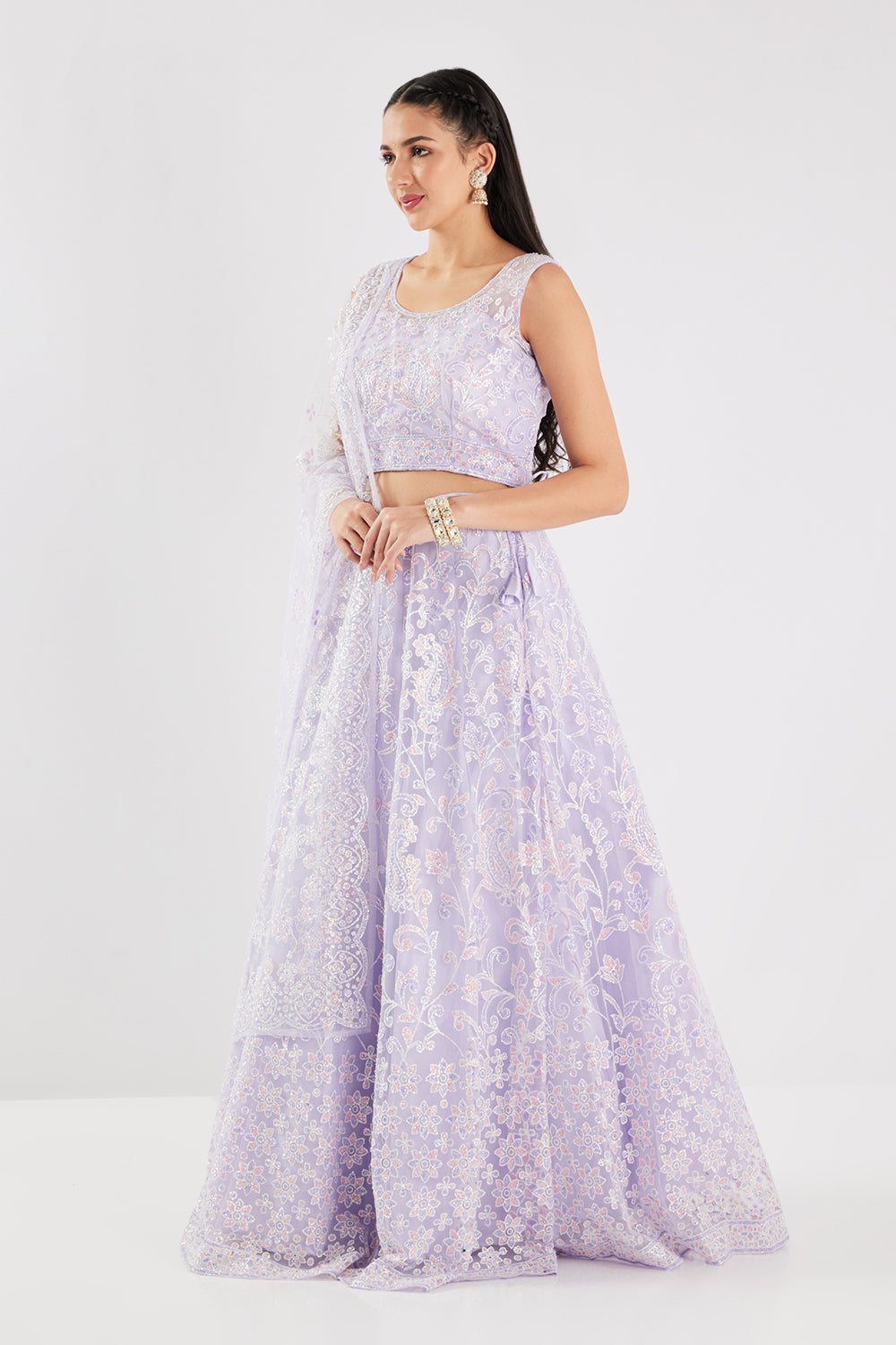 Neerus Purple net embellished lehenga set - back view