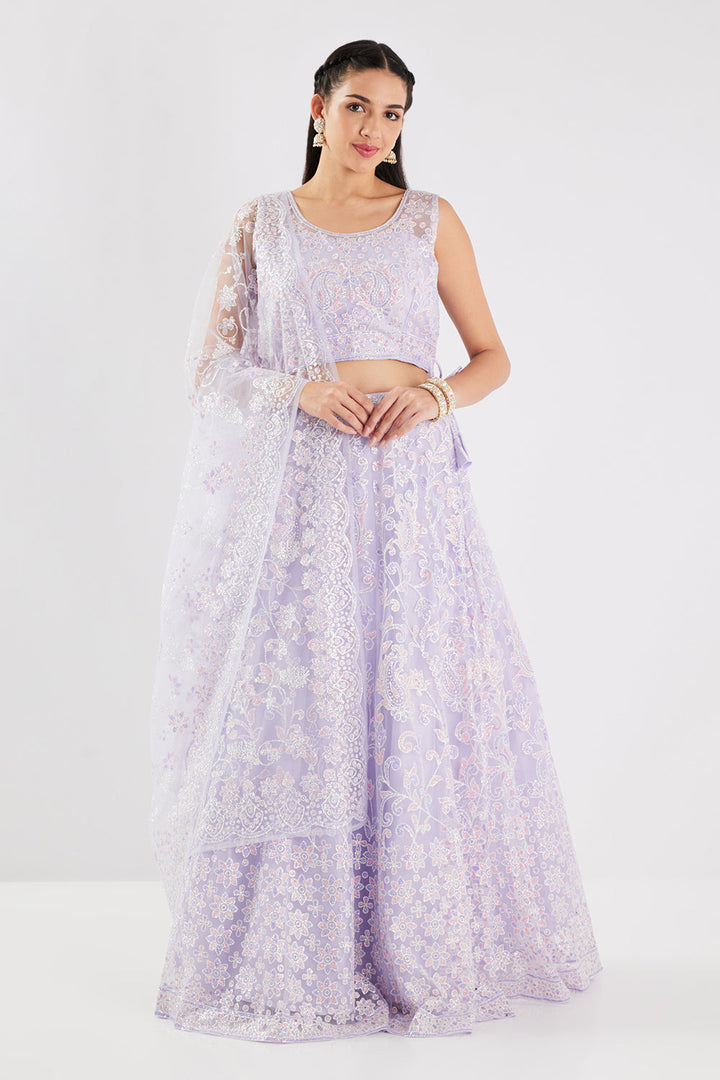 Neerus Purple net embellished lehenga set - side view