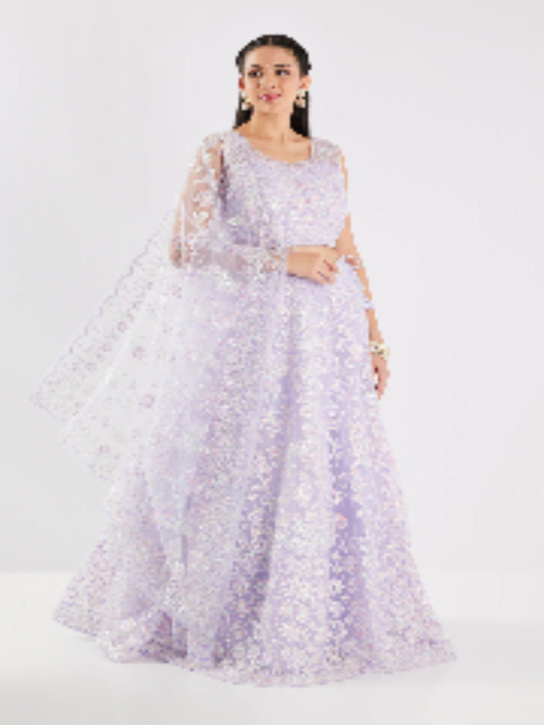 Neerus Purple net embellished lehenga set - front view