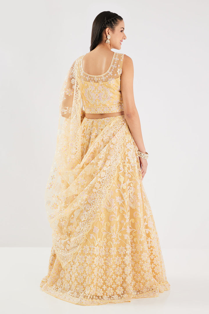 Neerus Yellow net embellished lehenga set - detail view 1