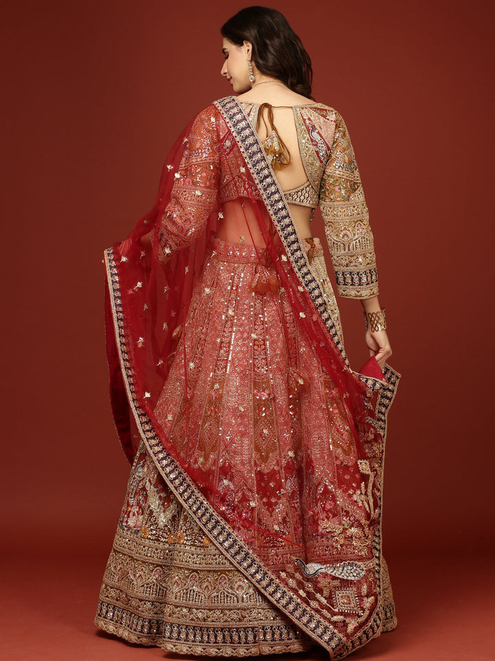 Neerus Yellow net hand embroidered floral lehenga set - detail view 1