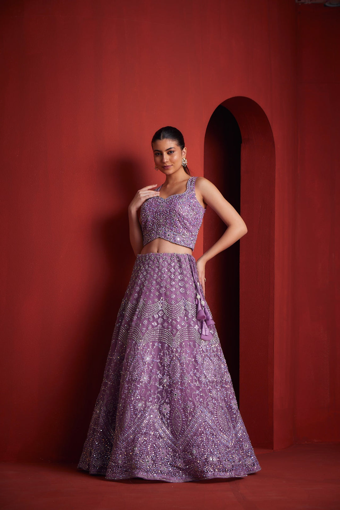Neerus Purple embroidered lehenga set - back view