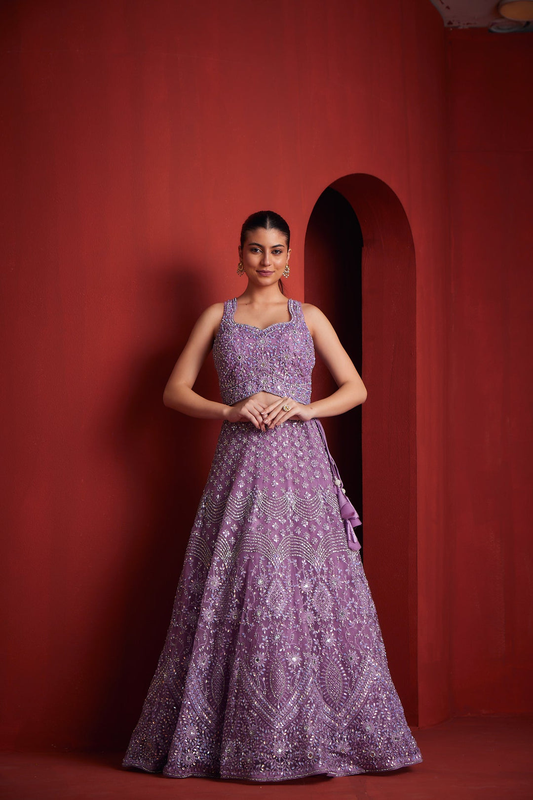 Neerus Purple embroidered lehenga set - side view