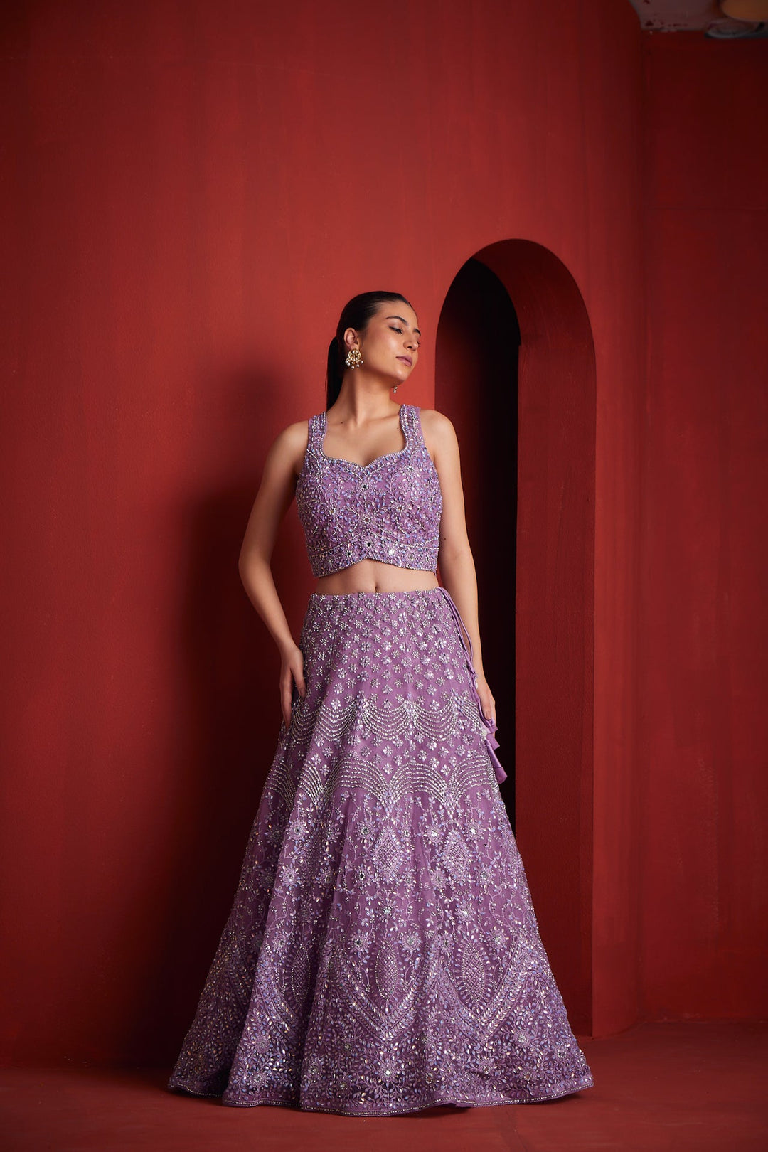 Neerus Purple embroidered lehenga set - detail view 1