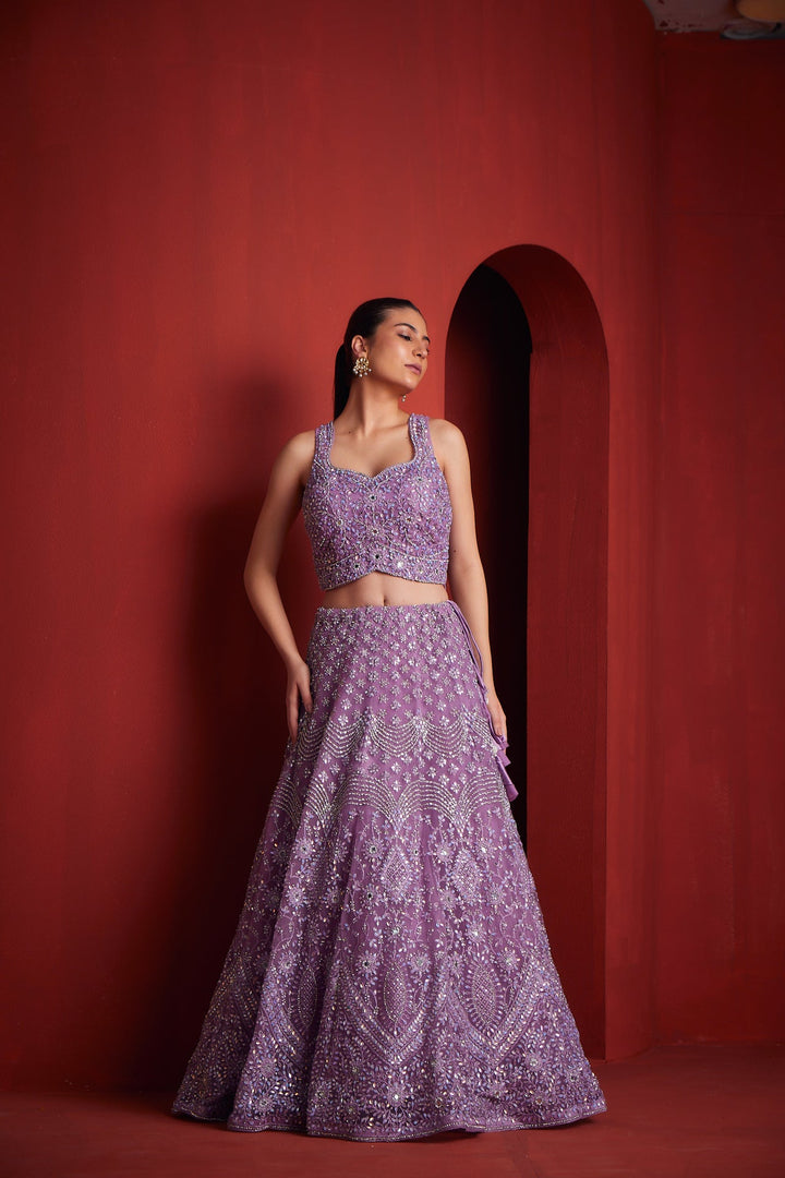 Neerus Purple embroidered lehenga set - detail view 1