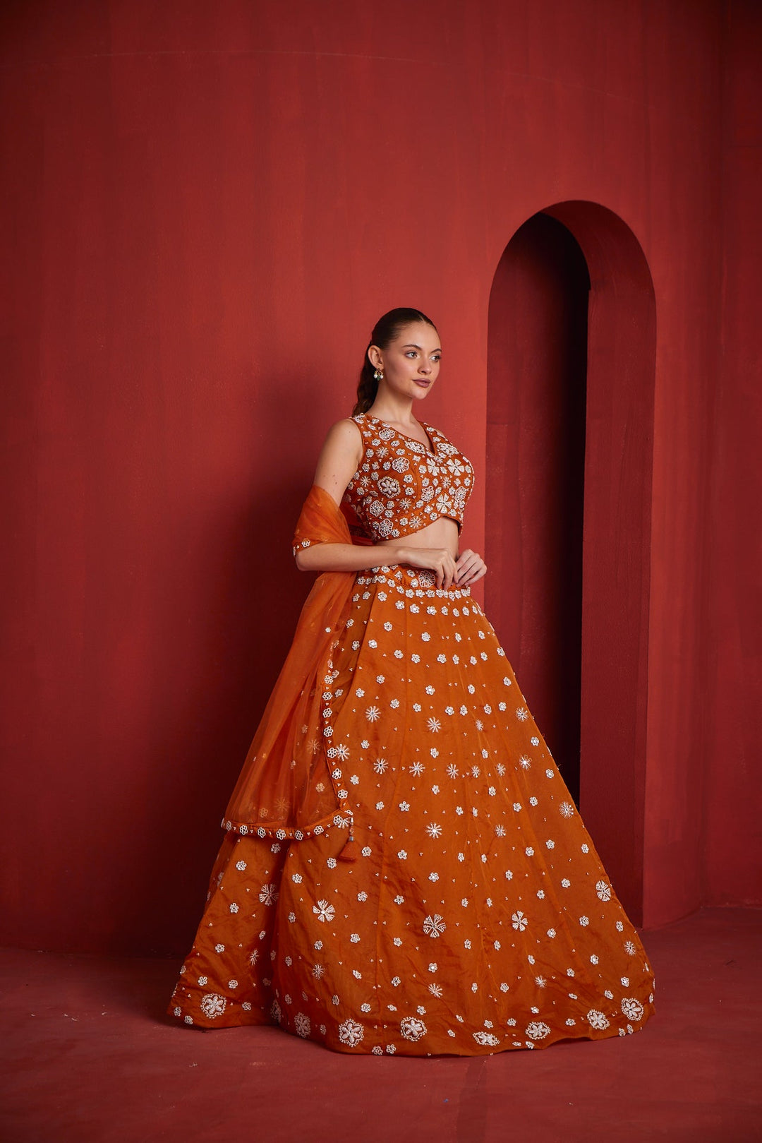 Neerus Yellow georgette embellished lehenga set - side view