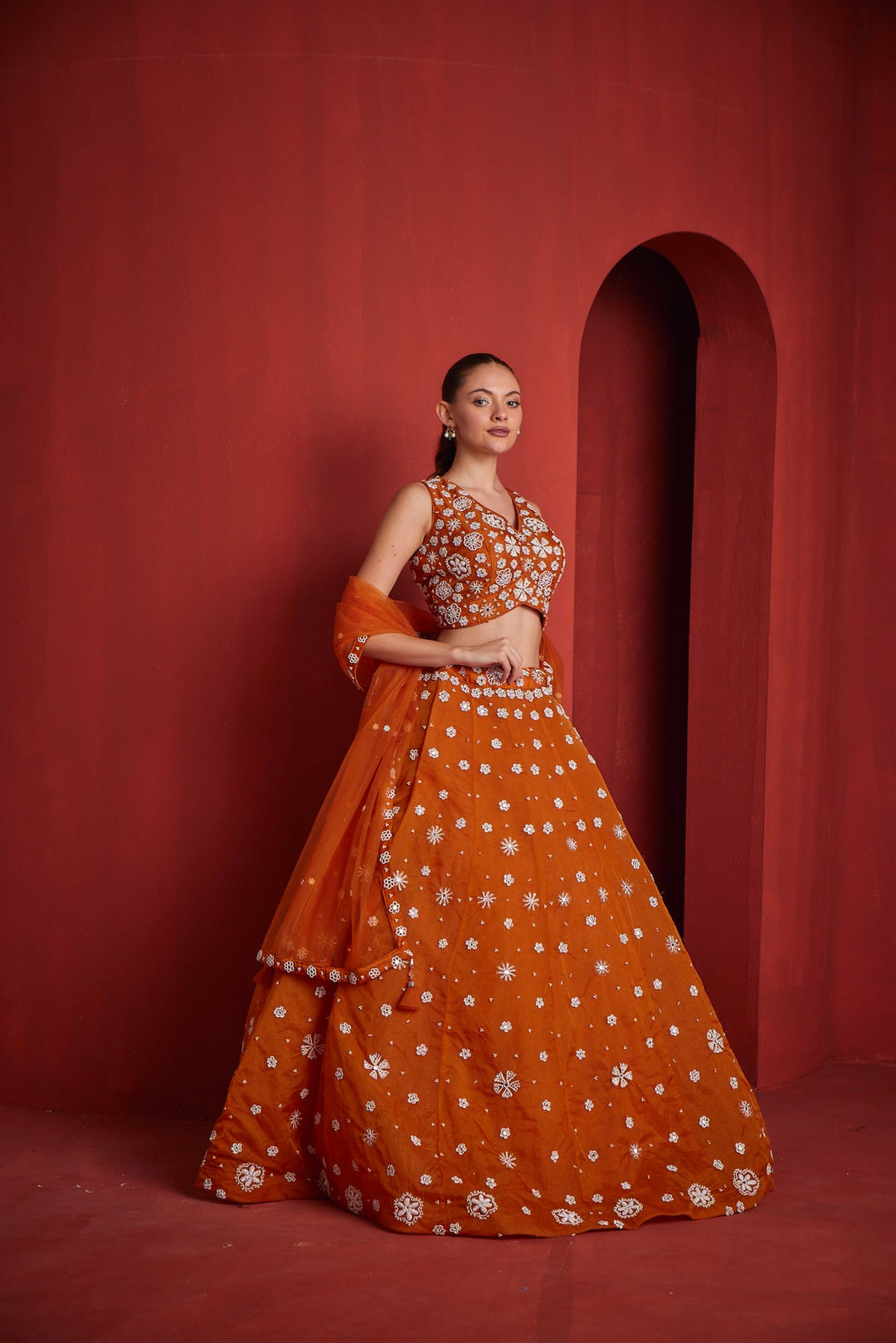 Neerus Yellow georgette embellished lehenga set - detail view 1