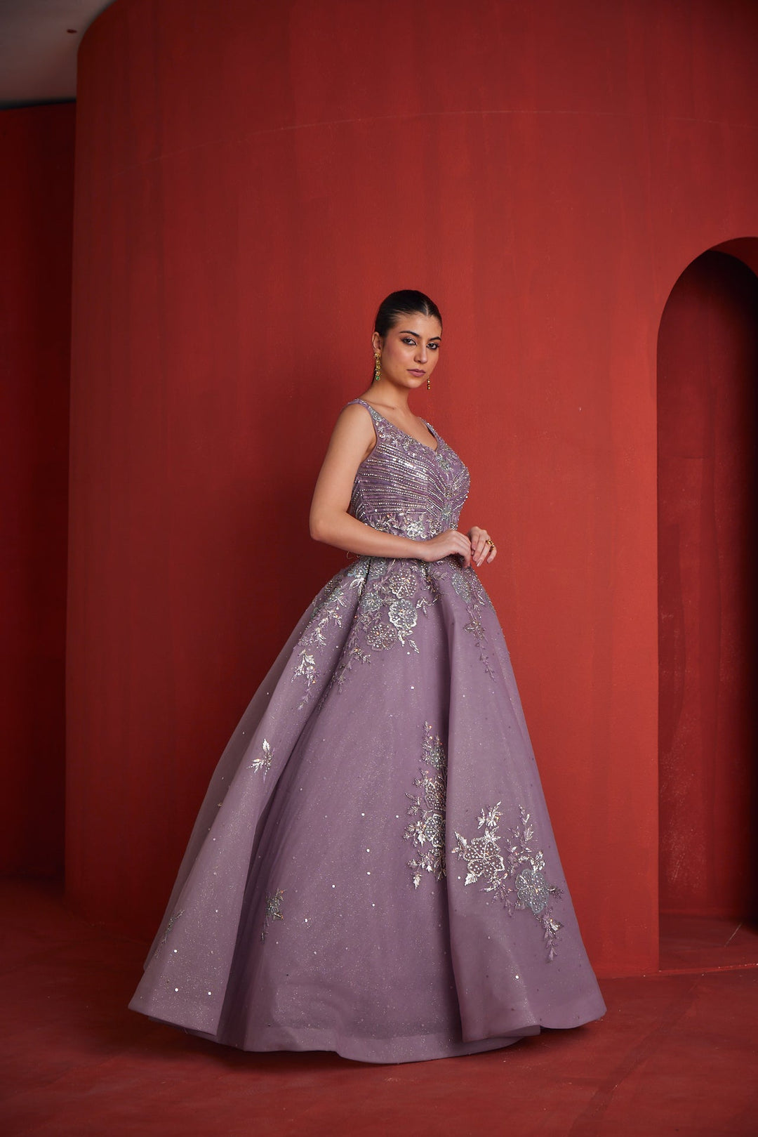Neerus Purple georgette embellished gown - detail view 1