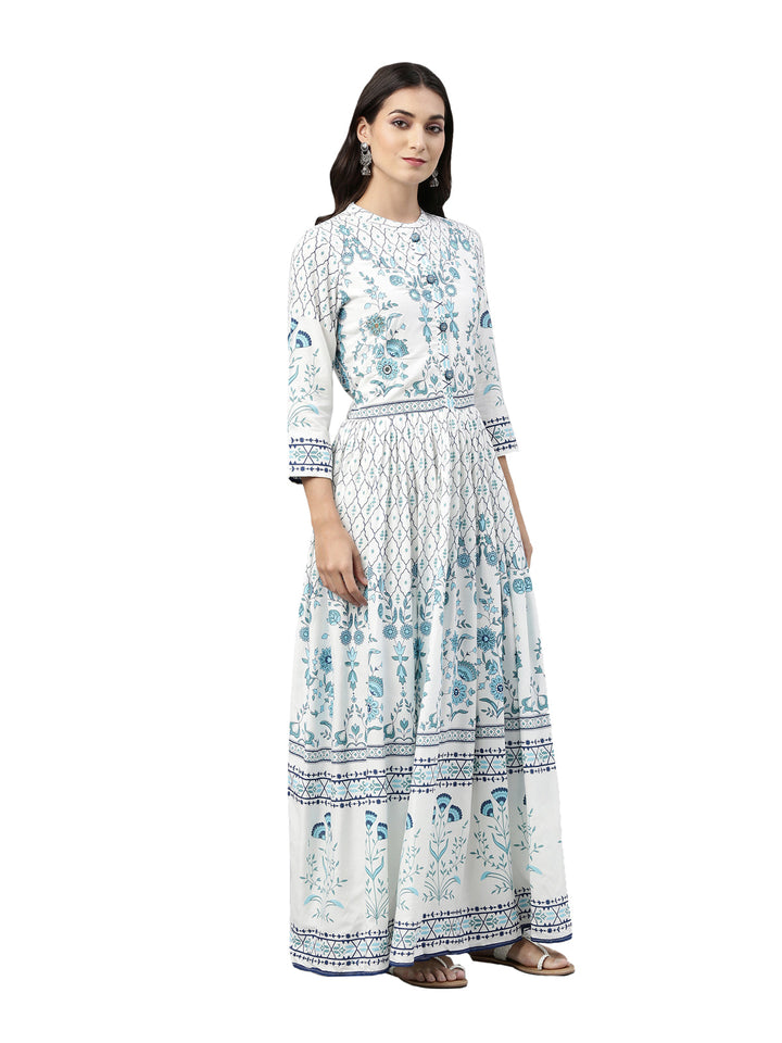 Neerus White floral mirror work anarkali kurta - side view