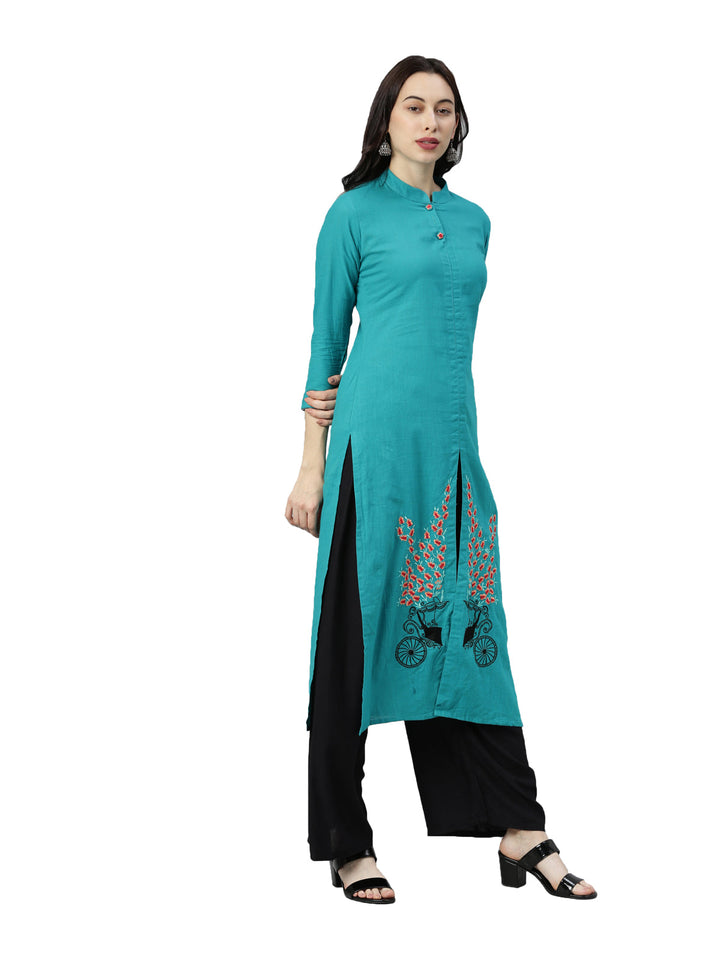 Neerus Green solid straight kurti for women - side view