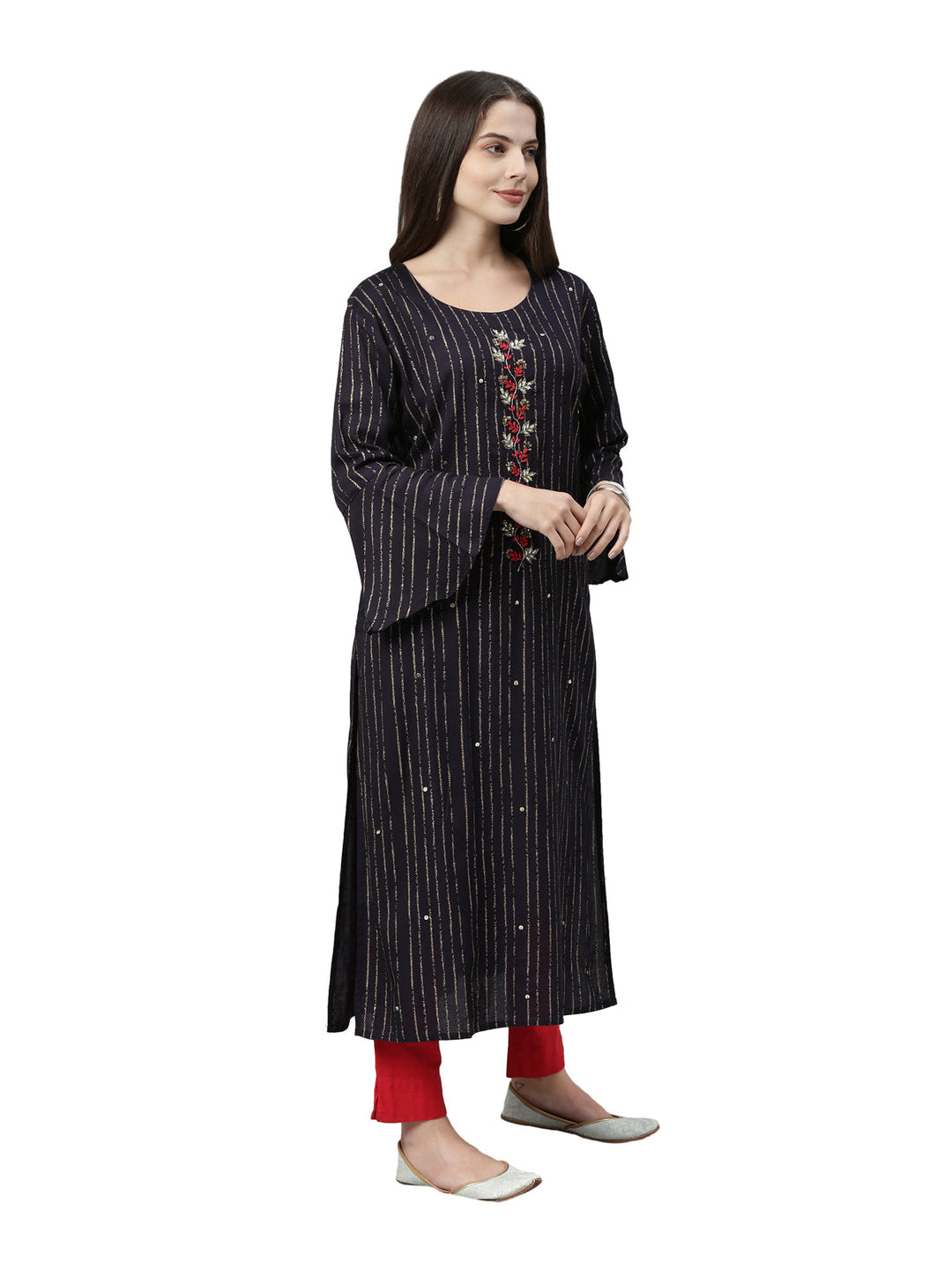 Neerus Blue striped printed rayon kurti - side view