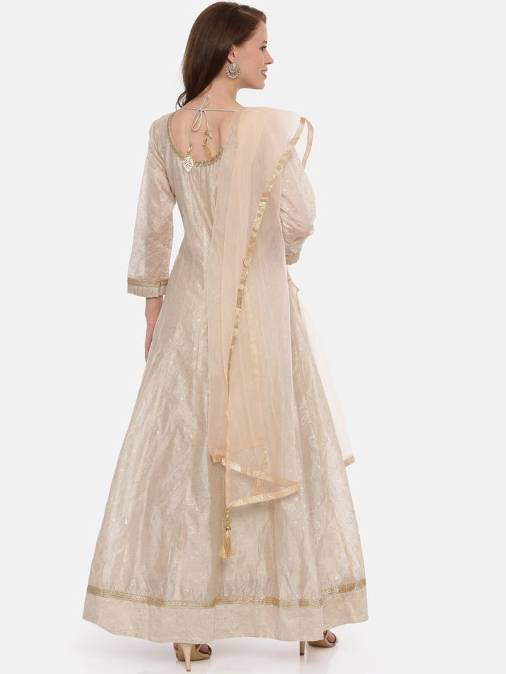 Neerus Beige Chanderi embroidered anarkali suit set - detail view 1