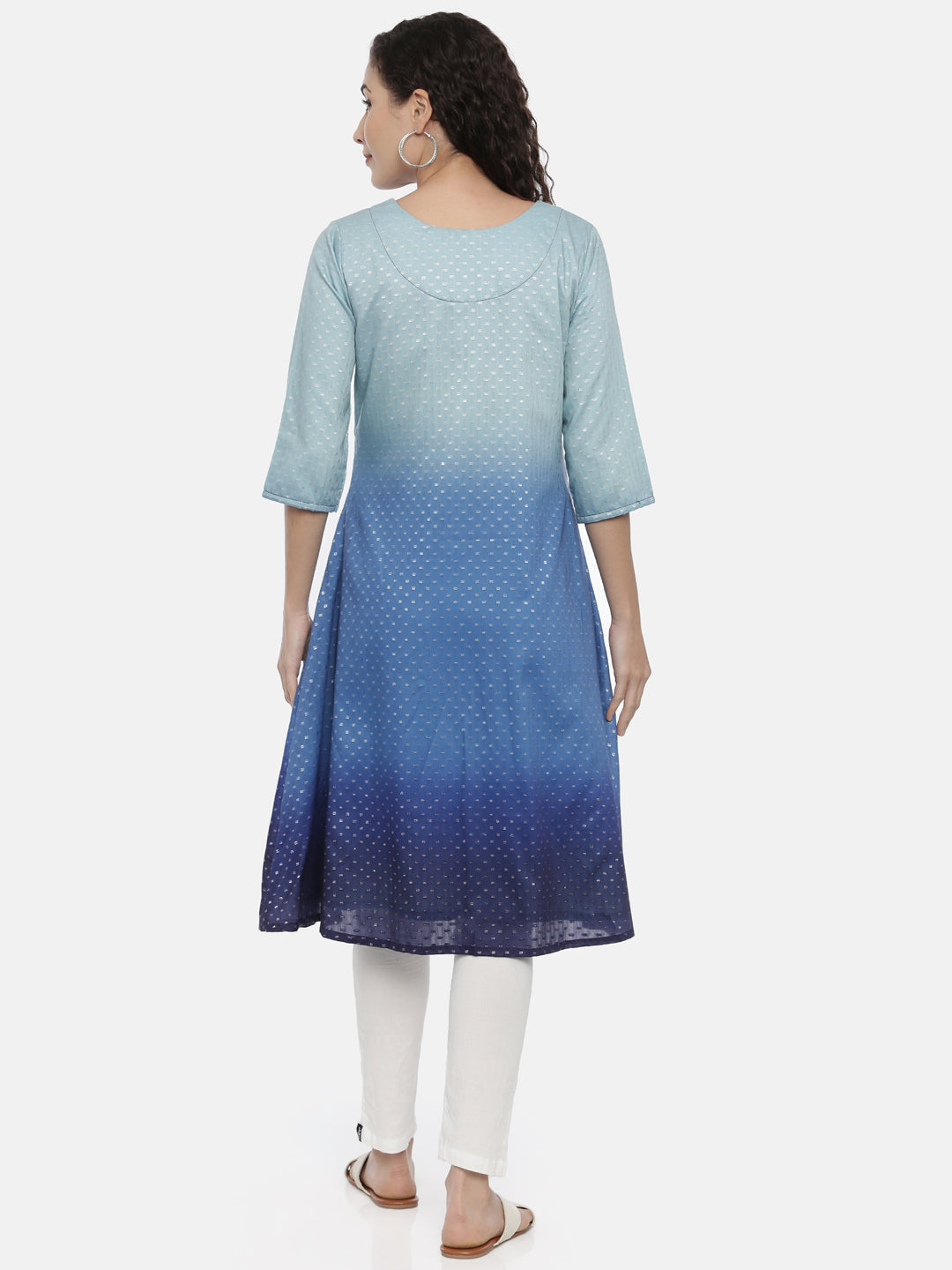 Neerus Blue viscose rayon printed Anarkali kurti - side view