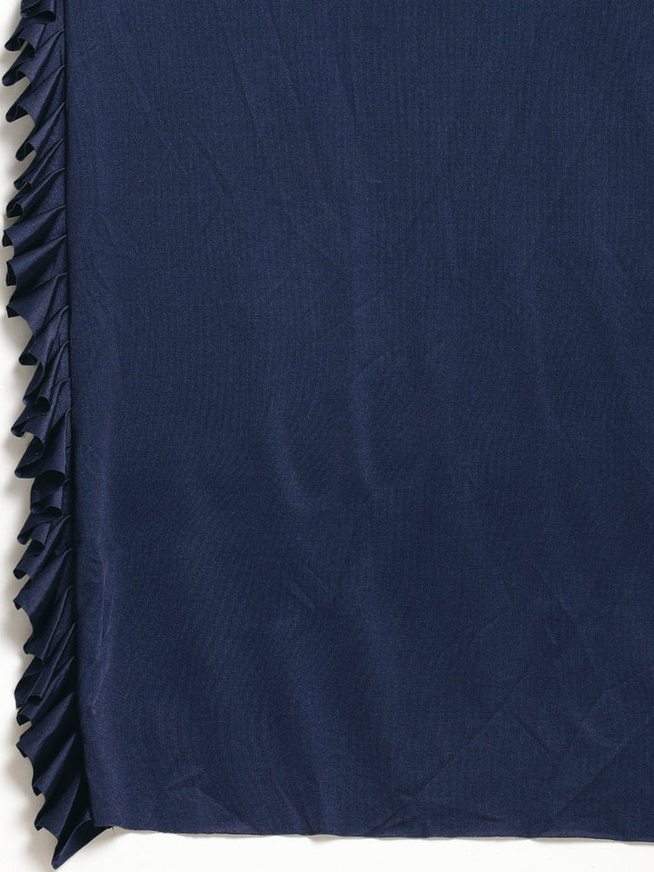 Neerus Blue georgette solid saree - detail view 1
